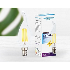 Лампа светодиодная филаментная Ambrella light E14 6W 4200K прозрачная 202215